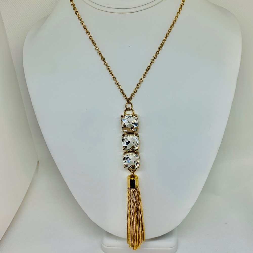 Vintage Gold Tassle and Glass Pendant Necklace